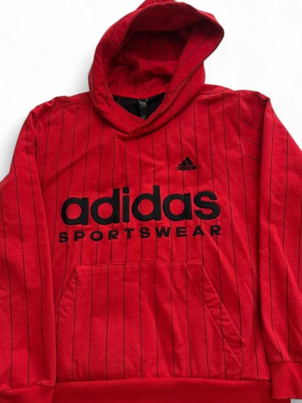Adidas Originals Men's Pinstripes Hoodie Red Black Pinstripe Pullover Sweatshirt